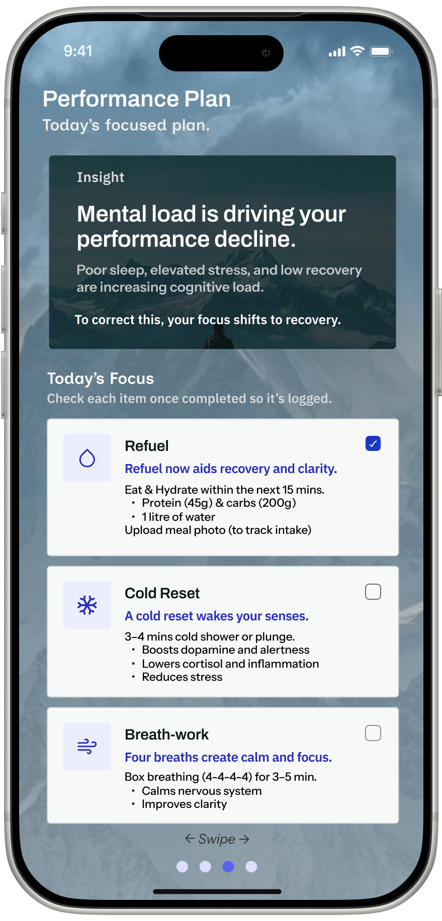 Prototype program screen showing an insight and today's focus actions.